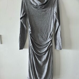 Reiss Gray Long Sleeve Draped Dress
